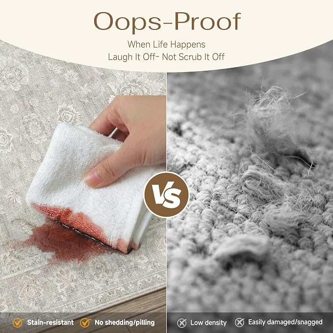 4x6 Grey Washable Area Rug for Living Room Bedroom Neutral Floral Soft Non Slip Rug Low Pile Distressed Carpet for Dining Room Nursery Office Indoor