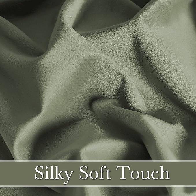 RYB Home Plush Velvet Curtains 96 inches, Heavy Duty Back Tab Decorative Window Drapes Privacy Room Darkening Covering for Living Room Playroom, Sage Green, W52 x L96 inches, Set of 2 Panels
