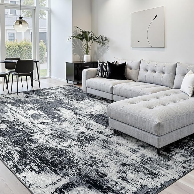 RELEANY Washable Area Rugs 5'x8' Non-Slip Modern Abstract Soft for Living Room Entryway Bedroom Kitchen, Print Pattern, Black Navy Blue Gray