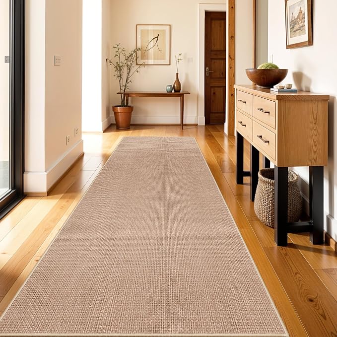 3x10 Runner Rug Hallways Washable: Non Slip Kitchen Extra Long Jute Runners | Carpet Bathroom Office Laundry Dining Living Room Durable Floor Mat Boho Farmhouse Decor Indoor Textured Classic (Beige,3x10)