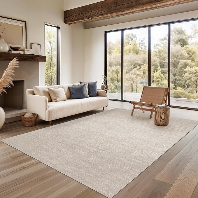 Valenrug Washable Rugs 7x9 - Stain Resistant 7x9 Area Rugs for Living Room, Non Slip Backing Gradient Printed Rugs for Bedroom, Foldable Machine Washable Area Rug(7'x9', Beige)