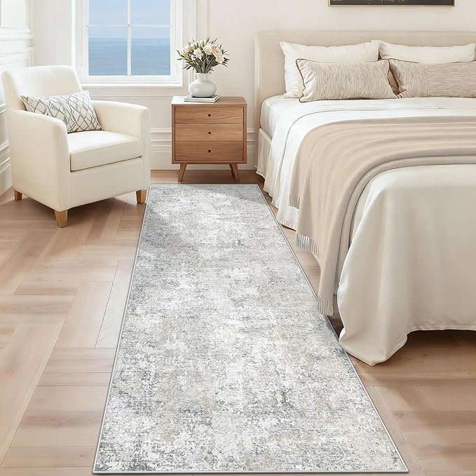 XLUEZ 2x7 Runner Rug for Hallway, Washable Modern Abstract Runner Rugs Neutral Soft Non Slip Kids Rug Stain Resistant Indoor Runners for Entryway Bedroom Kitchen Laundry Room(BeigeGrey, 2'x7')