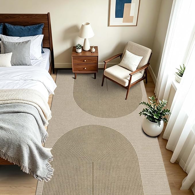Easy Jute Rug for Pet Homes: 4x6 Outdoor Rug - Taupe Curve Pattern|Washable Design Cuts Your Cleaning Time by 75% and Maintain Shape and Texture After 50 Machine Wash Cycles