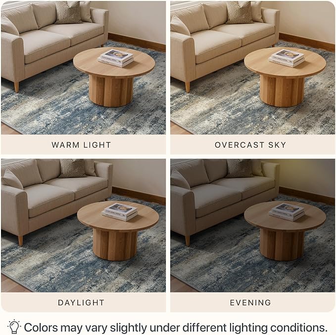 GENIMO Round Area Rugs 5FT for Living Room, Washable Circle Rug Low Pile, Non Slip Abstract Carpet for Bedroom, Enytryway, Kitchen, Navy Blue
