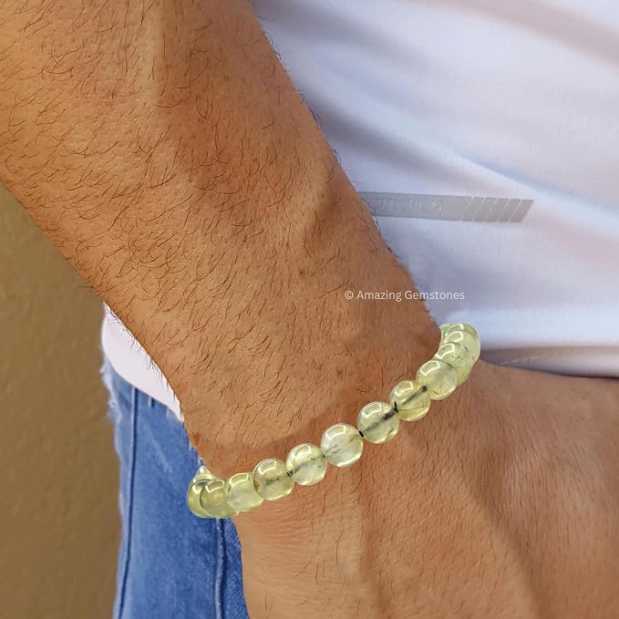 Amazing Gemstone Prehnite Bracelet, Gifts for Men & Women - Protection Healing Crystal Bracelet - 8mm Gemstone Beaded Adjustable Bracelet, Pulseras para Hombres Mujer Stocking Stuffers