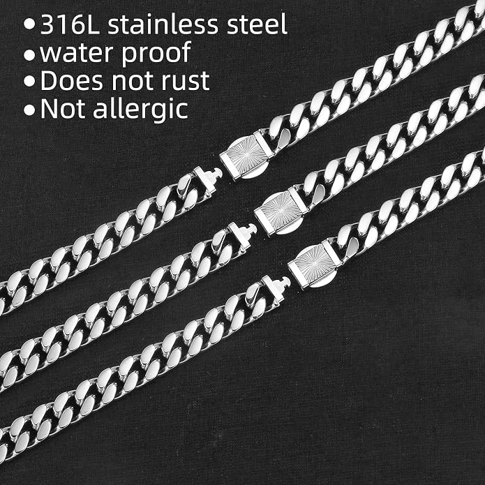 CaptainSteeL Cuban Link Chain Bracelet for Men- 316L Stainless Steel 9/10MM Width Fashion Pattern Snap Button Hip Hop Jewelry,Two Style Cuban Bracelets 18K Gold Plated/Stainless Steel with Gift Box