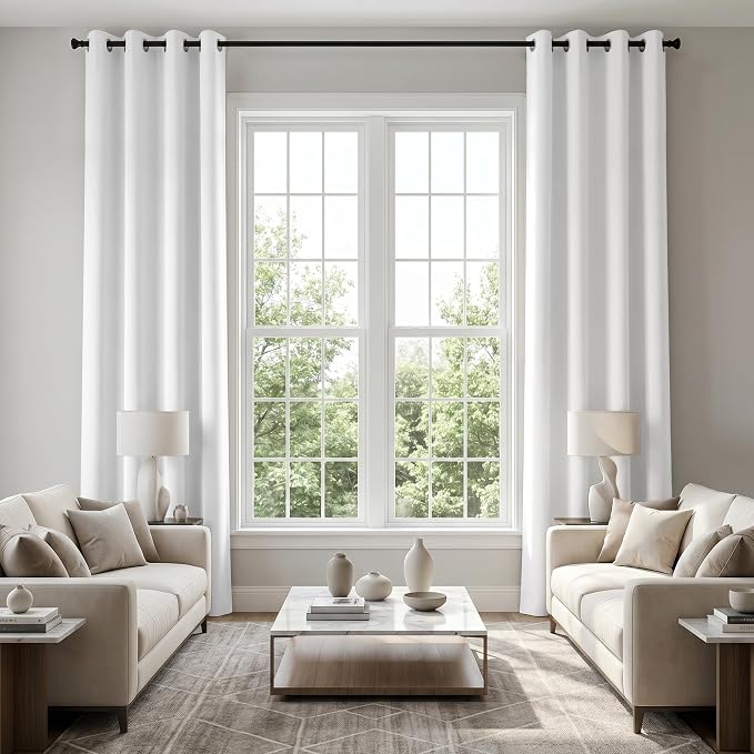 KOUFALL 132 Inch Blackout Curtains, 11FT High Ceiling Extra Long Grommet Drapes for Living Room Bedroom, 2 Panels Set, 11 FT Length 52'' W x 132'' L Inches, White