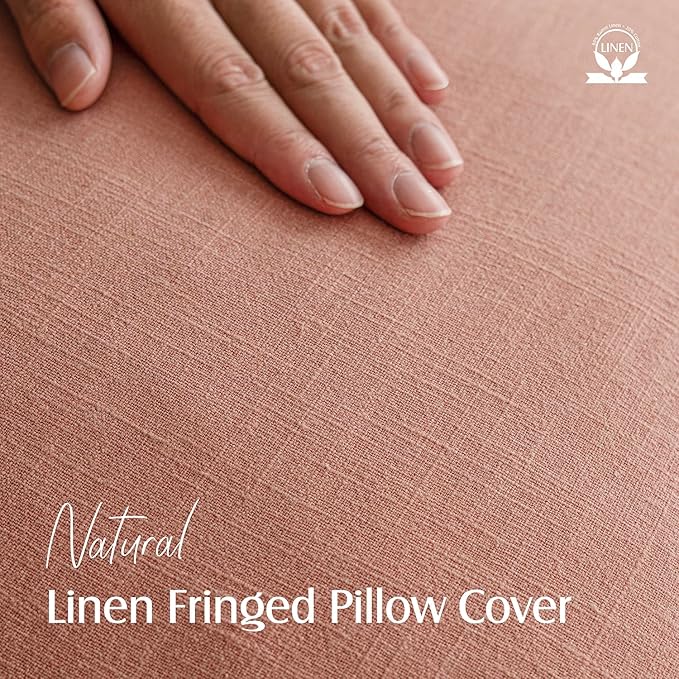 Foindtower Set of 2 Decorative Linen Fringe Throw Pillow Covers Cozy Boho Farmhouse Cushion Cover with Tassels Soft Accent Pillowcase for Couch Sofa Bed Living Room Home Decor,20×20 Inch,Coral Pink