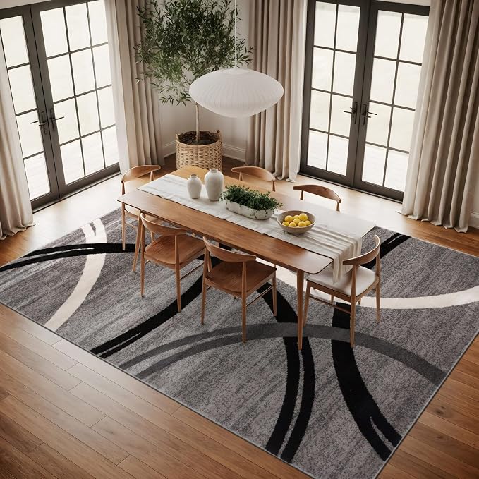 Rugshop Wavy Circles Fade-Resistant Living Room Area Rug Gray 8'8" x 12'