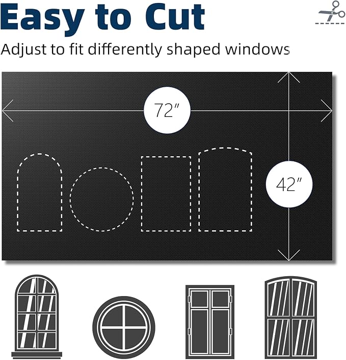 NIGHTON Portable Blackout Curtains 42"×72", Strong Hook and Loop Tape Strips with Adhesive, Cuttable Blackout Window Cover, 100% Black Out Material Blinds for Baby Nursery or Travel - Black