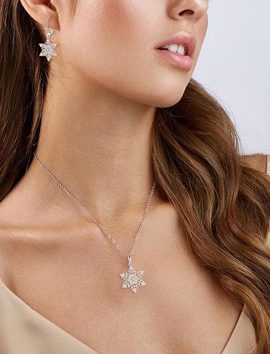 PYNYZ Snowflake Necklace 925 Sterling Silver Snoefalke Birthstone Pendant Christmas Jewelry for Women