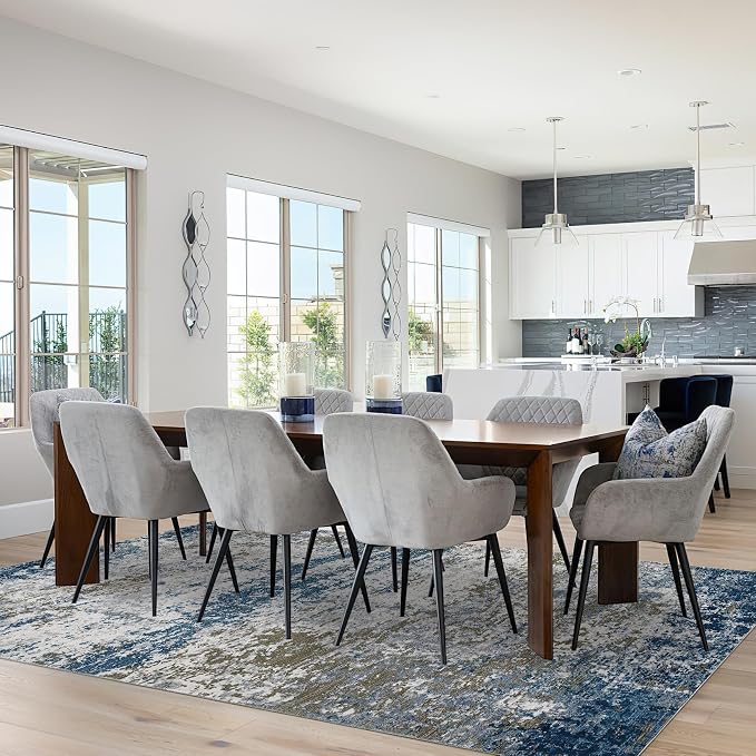 ROYHOME Modern Abstract Area Rug 3x5 Non Slip Non Shedding Rug Low Pile Stain Resistant for Bedroom Living Room,Navy