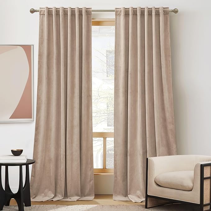 RYB Home Blush Velvet Curtains 84 inches - Room Darkening Curtains for Nursery, Bedroom Window Panels Soft Drapes for Kids Dining Room, Wide 52 x Long 84, Blush, 2 Panels