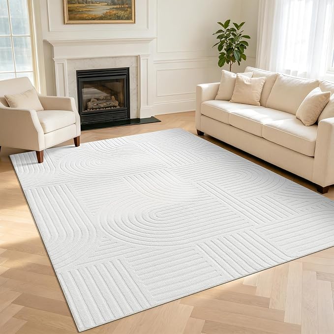 Pauwer 5x7 Washable Area Rugs for Living Room Modern White Solid Color Soft Fluffy Rugs for Bedroom Non Slip Boho Accent Indoor Mat Floor Carpet Cover for Kids Room Dining Room Kitchen Office