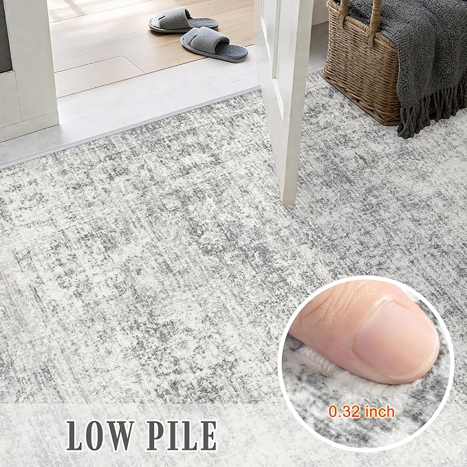 9x12 Area Rug Living Room Rug: Washable Modern Abstract Soft Thin Rug Indoor Floor No Slip Carpet for Bedroom Dining Room Farmhouse Nursery Home Office - Retro Black Grey