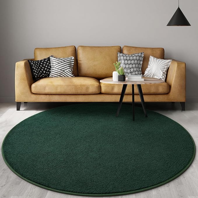 Gifeas Ultra Soft Round Area Rugs for Living Room Bedroom, 6x6 Feet Deep Green Thickened Memory Foam Modern Indoor Circle Carpets, Non-Slip Comfy Circular Rug for Boys Girls Nursery Room Home Decor