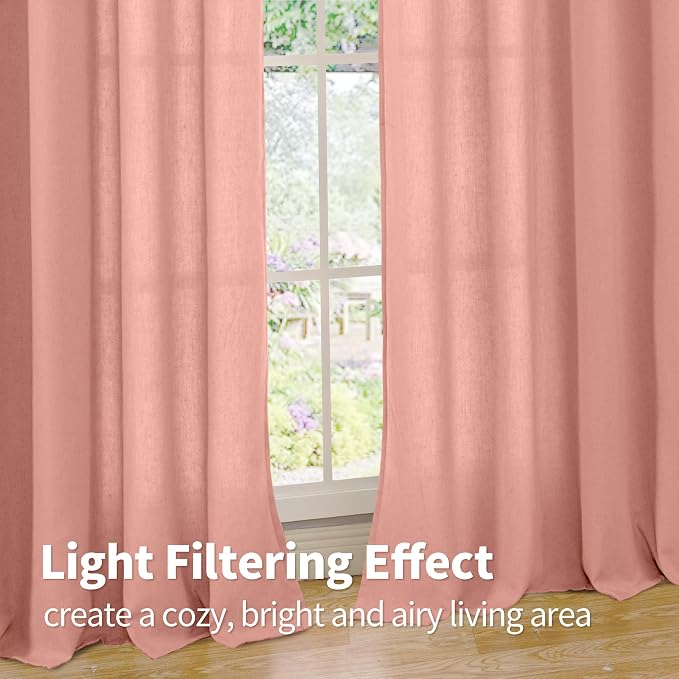 YoungsTex Dusty Rose Linen Curtains for Living Room Spring Decor, Blush Light Filtering Window Drapes with Grommet for Bedroom Dining Room Privacy 2 Panels, 52 X 90 Inch
