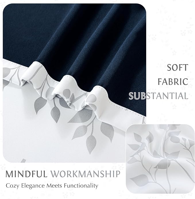 Beauoop Floral 100% Blackout Curtains Bedroom Grey White 52X108 2 Panels | Flower Patterned Room Darkening Drapes for Living Room 108 Inches Long Thermal Insulated Soundproof Window treatment Grommet