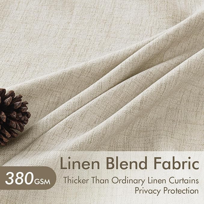 MIULEE Pinch Pleated Thick Linen Curtains 90 Inch 4 Panels Set Back Tab Memory Trained Pinch Pleat Semi Sheer Light Filtering Privacy Curtain Let Light in Window Drapes for Living Room Bedroom Cream