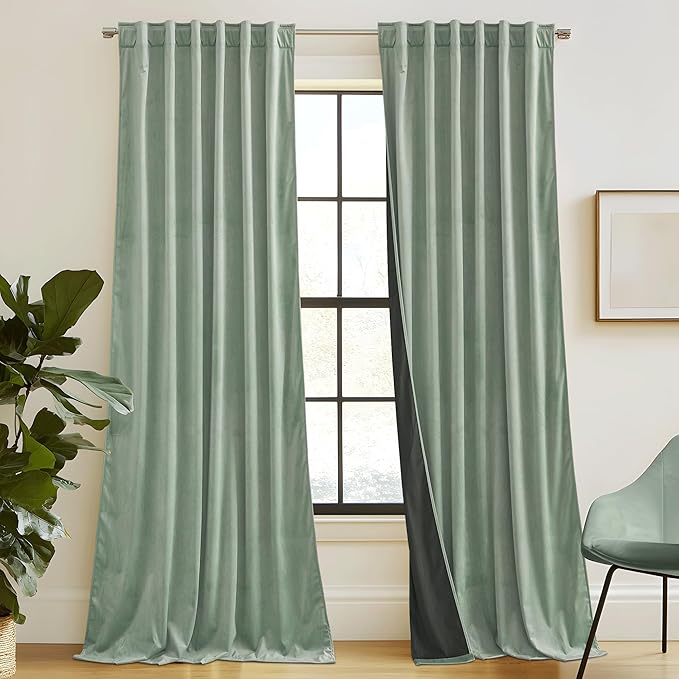 RYB HOME Aqua Velvet Curtains for Bedroom Living Room, Thermal Insulated Privacy UV Heat Blocking Luxurious Soft Rod Pocket Back Tab Drapes for Nursery, 42" W x 63" L, 2 Panels
