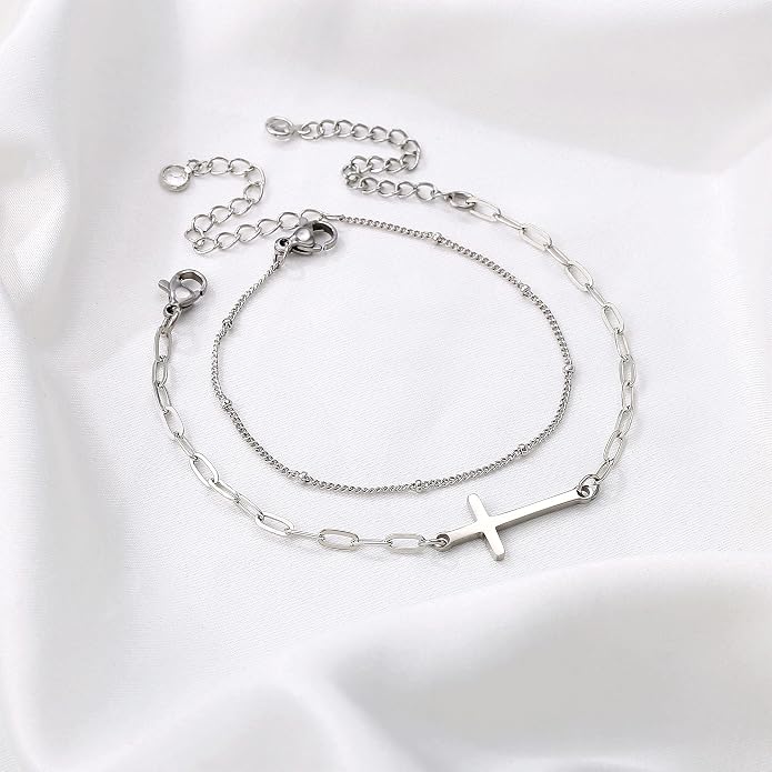 Dainty Gold Bracelets for Women, 14K Gold Plated Adjustable Layered Beads Bracelet Cute Evil Eye Oval Chain Pearl Bar Turtle Gold Bracelets for Women Jewelry