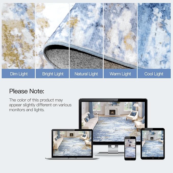 Lofus 5x7 Area Rug for Living Room, Abstract Rugs with Non-Slip Backing, Neutral Modern Washable Carpet for Bedroom Dining Room Home Office Nursery Indoor,Light Blue/Brown