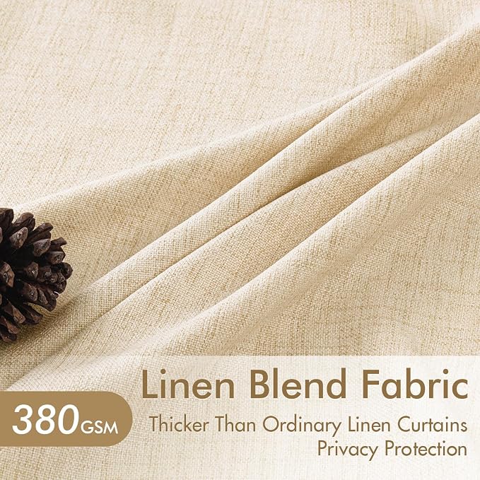 MIULEE Pinch Pleated Thick Linen Curtains 84 Inch 4 Panels Set Back Tab Memory Trained Pinch Pleat Semi Sheer Light Filtering Privacy Let Light in Window Drapes for Living Room Bedroom Warm Beige