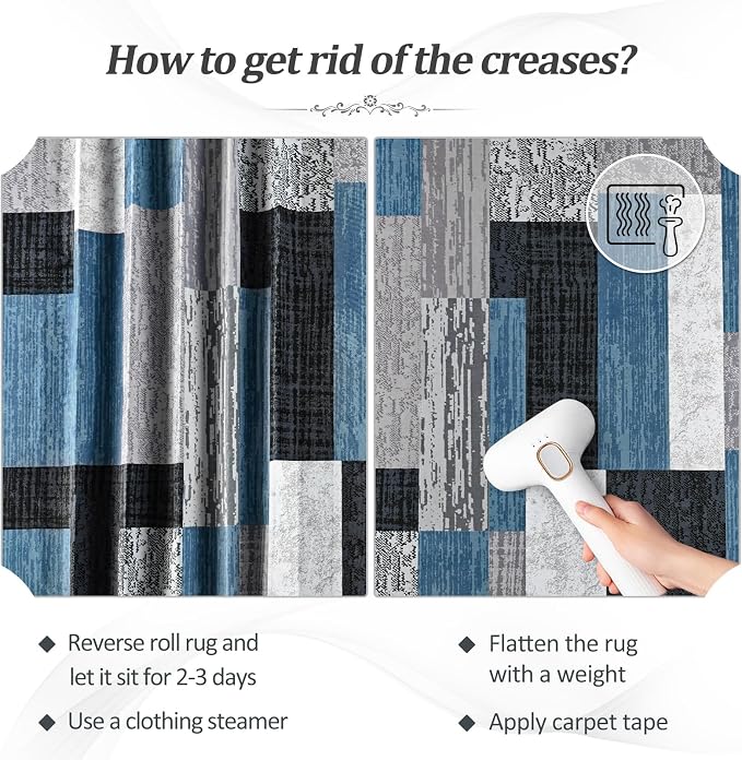 FlyDOIT Modern Geometric Patchwork Area Rug, 9x12 Blue Large Rugs for Living Room, Rockwood Collection Indoor Rugs for Bedroom, Throw Carpet Floor Decor for Entryway Dining Room Office Nursery