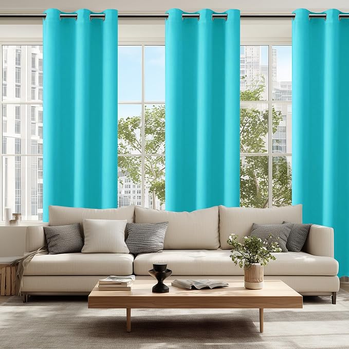 Hiasan Blackout Curtains for Bedroom, 38 x 84 Inches Long - Thermal Insulated & Light Blocking Window Curtains for Living Room, 2 Drape Panels Sewn with Tiebacks, Turquoise