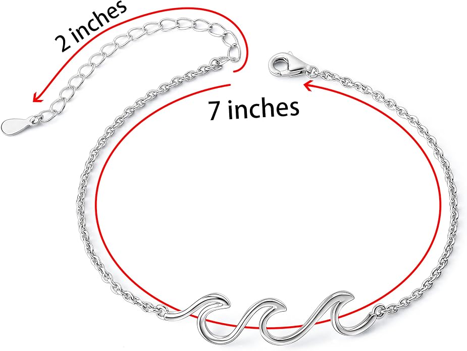 Alphm Wave Anklet for Women S925 Sterling Silver Adjustable Starfish Layered Ocean Beach Sea Ankle Foot Bracelet