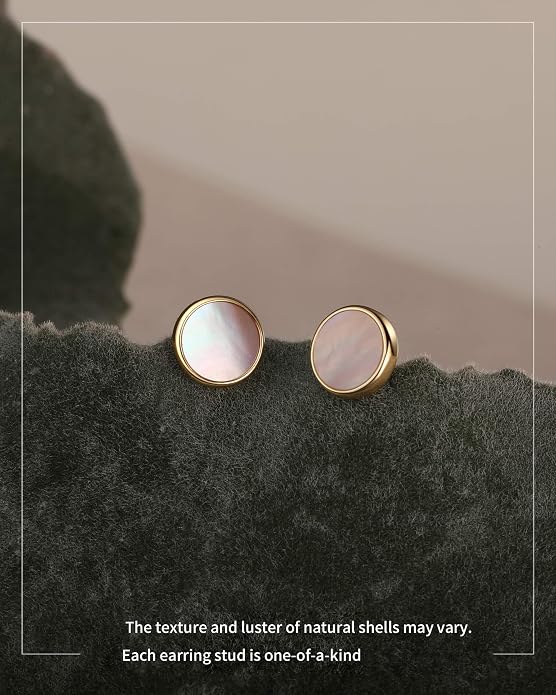 S.Leaf Gold Stud Earrings for Women 925 Sterling Silver Hypoallergenic Mother of Pearl Shell Stud Chain Earrings Friendship Jewelry Gifts for Women Her