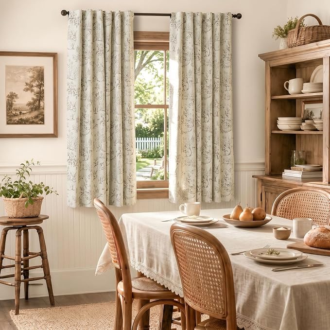 jinchan Taupe Blackout Curtains 63 Inch Whimsical Back Tab 2 Panels | Room darkening,nursery kids bedroom,privacy,whimsical,cottagecore,bunny pattern,botanical,nature-inspired decor