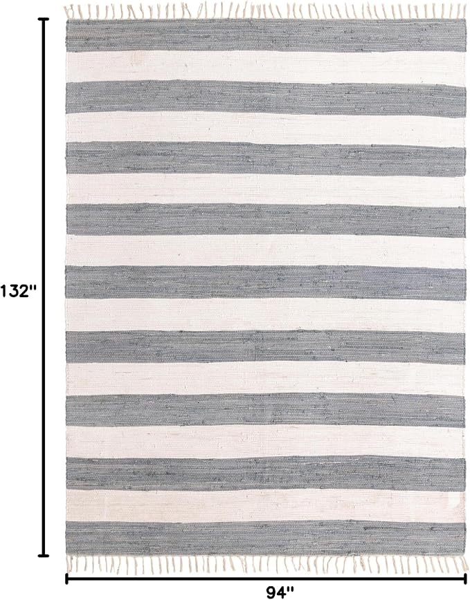 Unique Loom Chindi Rag Collection Area Rug - Striped (7' 10" x 11' Rectangle, Gray/ Ivory)