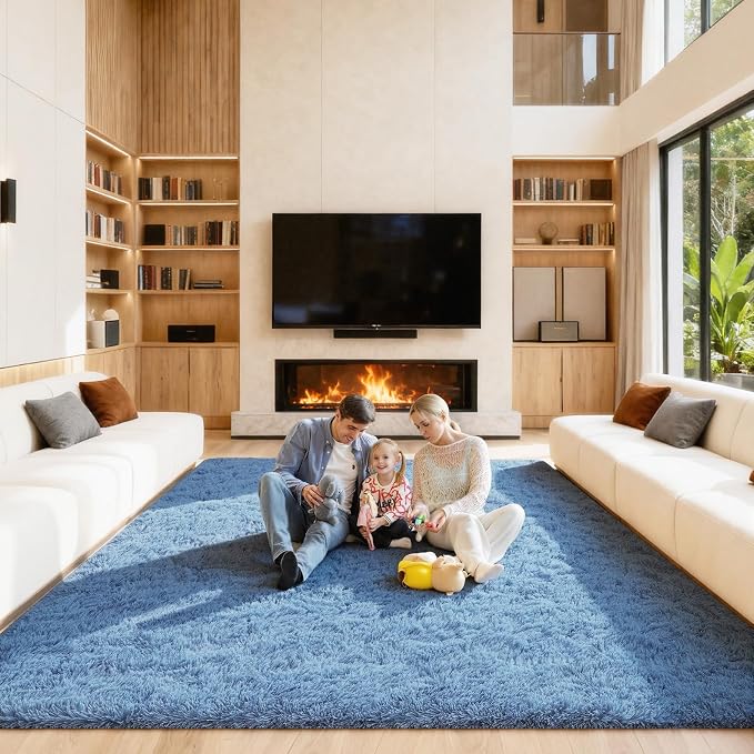 Area Rugs 9x12 Living Room, Large Fluffy Blue Rugs for Bedroom, Fuzzy Shag Soft Non-Slip Carpet for Kids Girls and Boys Nursery Dorm Indoor Room Home Decor (9ft X 12ft, Blue)