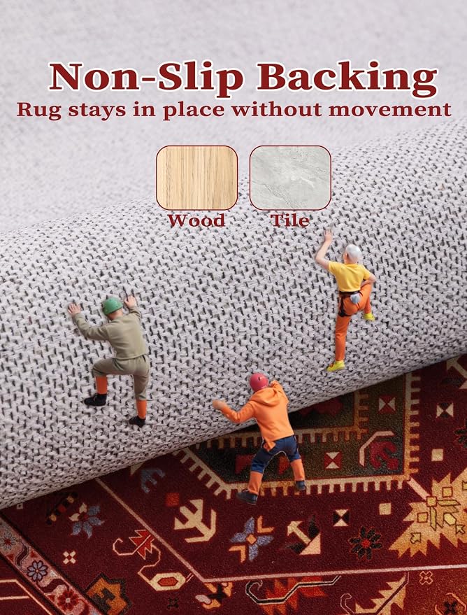 SERISSA Boho Washable Runner Rug, 2x5 Rug Runner Non-Slip Vintage Rustic Red Gold Hallway Kitchen Runner Rug Ultra Soft Print Distressed Floor Carpet Runner for Bedroom Bathroom Laundry Living Room