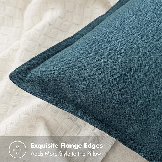 MIULEE Decorative Linen Euro Sham Pillow Covers 26x26 Blue | Boho Farmhouse Neutral Couch Throw Pillows for Bed, Pack of 2 Accent Coastal Modern Pillowcases, Sofa Livingroom Home Decor