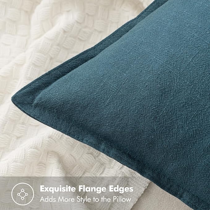 MIULEE Decorative Linen Pillow Covers 18x18 Inch Blue | Boho Farmhouse Neutral Couch Throw Pillows for Bed, Pack of 2 Accent Coastal Modern Pillowcases, Sofa Livingroom Home Decor
