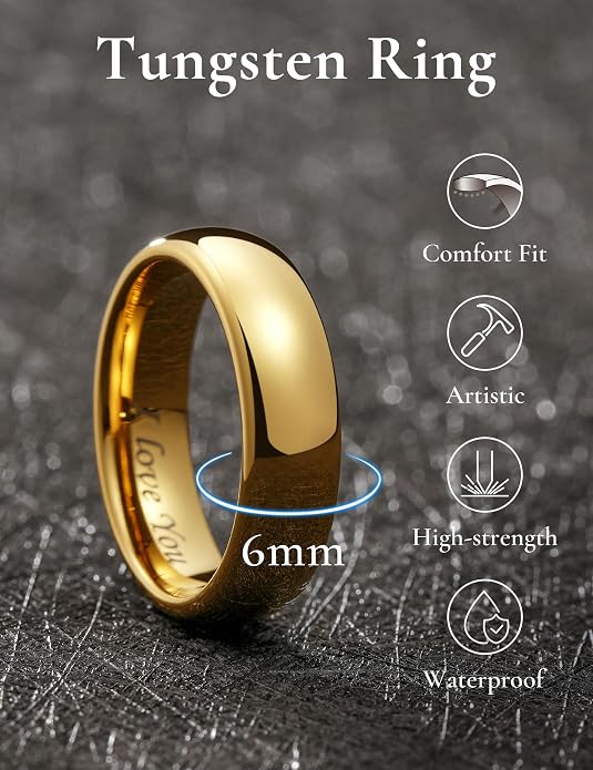 King Will Men's Women's Tungsten Carbide Ring 24k Gold Plated Rose Gold Plated Domed Polished Finish Wedding Band