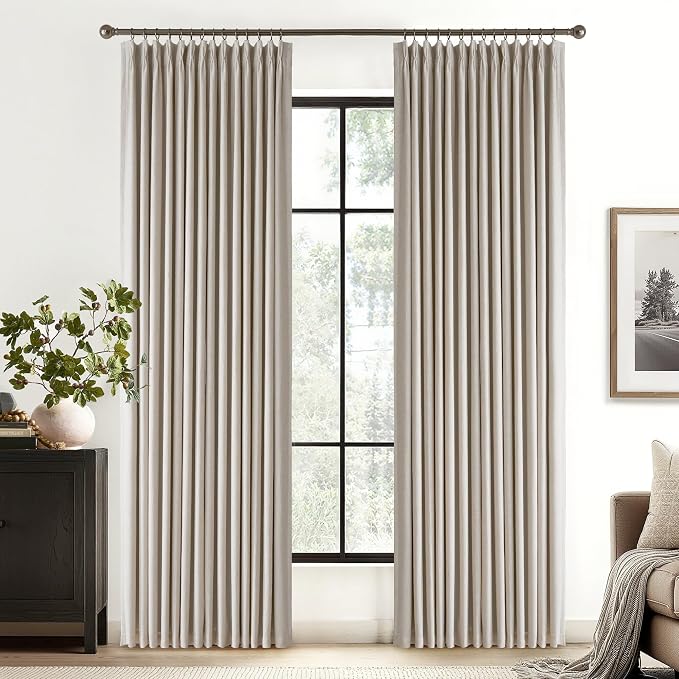 RYB HOME 100% Blackout Pinch Pleated Linen Curtains for Bedroom, 2 Layers Thermal Insulated Natural Neutral Decor for Farmhouse Living Room, Taupe, 40" W x L84 L, 2 Panels Set