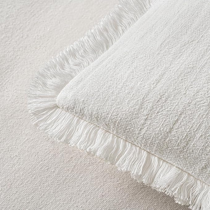 MIULEE Decorative Throw Pillow Covers Neutral Linen Fringe Throw Pillows Euro Shams Set of 2 White Boho Farmhouse Cushion Covers for Couch Sofa Bed Living Room Spring Home Decor 28x28 Inch