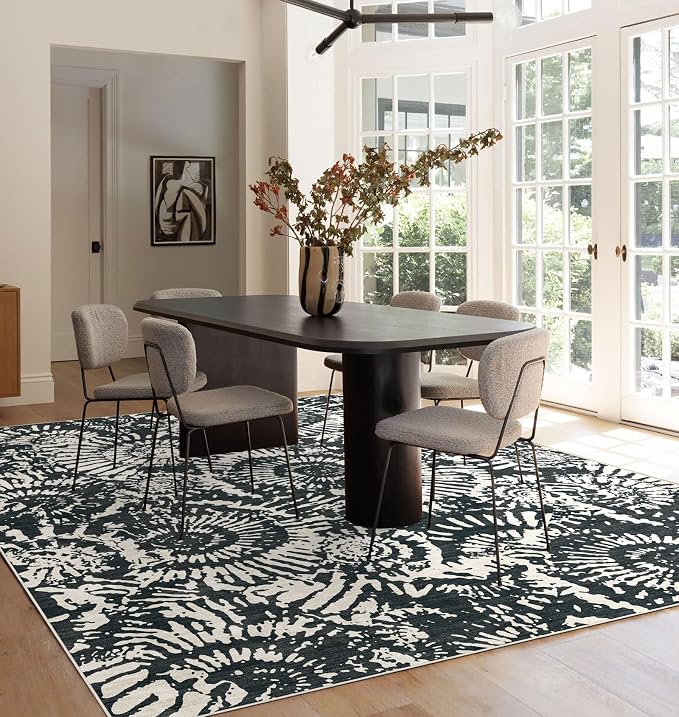 BLISSA Black White Living Room Rug - 8x10 Soft Washable Bedroom Area Rug Non-Slip Low-Pile Modern Contemporary Abstract Rugs for Living Room Bedroom Dining Room Under Table Nursery Foyer Large Carpet