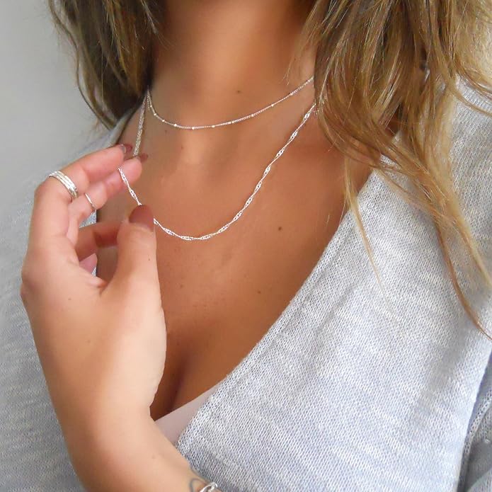 Annika Bella Chain Choker Necklace for Women, 925 Sterling Silver Chokers, Length 13-16 Inches, Short Necklaces for Teens, Waterproof Jewelry Gift for Her