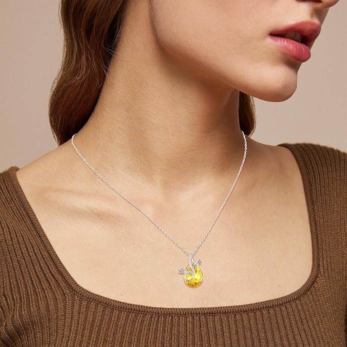 PRAYMOS S925 Sterling Silver Birthstone Necklaces for Women Dainty CZ Necklace Dragonfly Pendant Minimalist Jewelry Gift