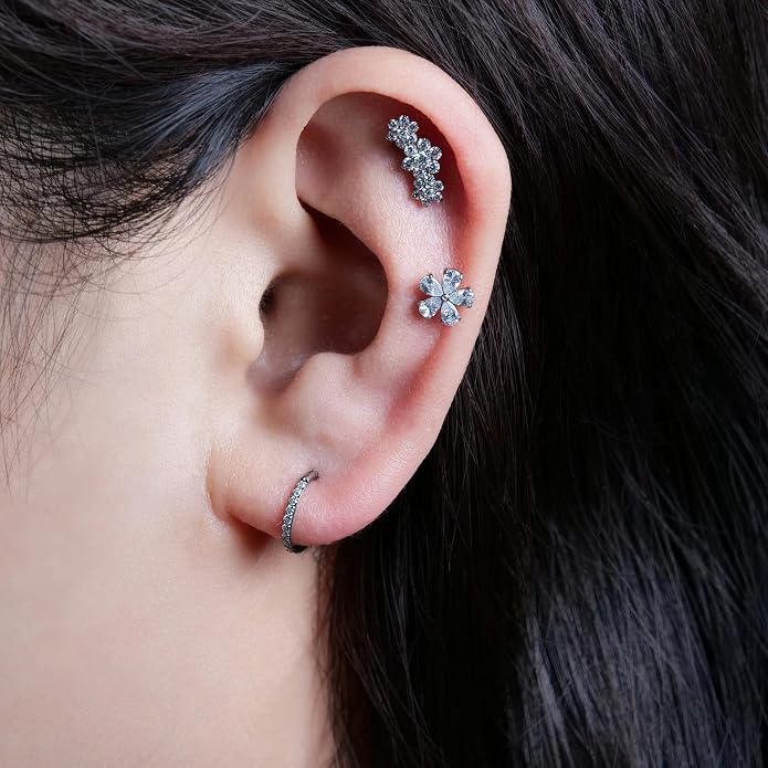 limerencia 18G Hypoallergenic Titanium Body Piercing Jewelry Set Internal Thread Piercing Studs 6mm 8mm 10mm Flat Back Earrings for Women Tragus Cartilage Helix Conch Medusa Nose