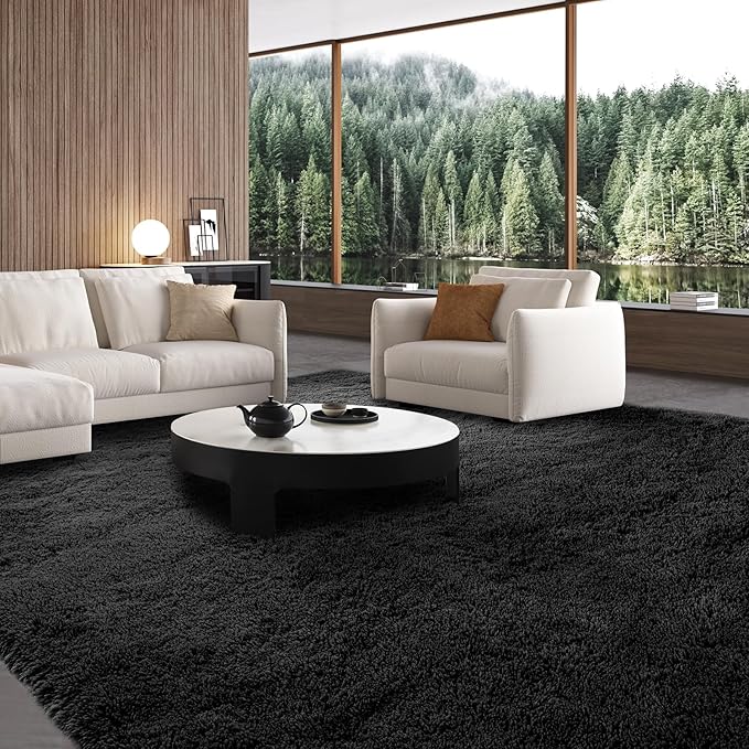 Area Rug 10x12 Living Room Black - Large Soft Fluffy Non-Slip Carpet | Cloud-Soft Comfort: Microfiber Memory Foam Layers Cradle Every Step - Cozy Warmth Your Whole Family Will Sink Into Daily