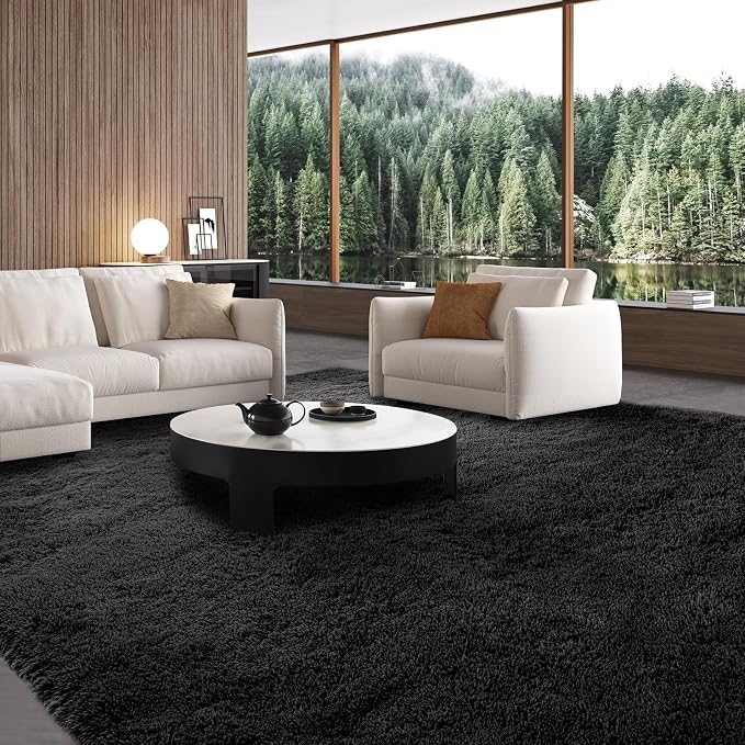 Black Area Rug 7x10 for Living Room - Soft Non-Slip Area Carpet | Cloud-Soft Comfort: Microfiber Memory Foam Layers Cradle Every Step - Cozy Warmth Your Whole Family Will Sink Into Daily