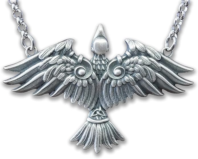 Baldur Jewelry - Viking Raven Crow Bird Necklace - Celtic Norse Odin Bird Raven Hugin Munin Pendant Necklace - Raven Wings Necklace - Raven Jewelry - Raven Skull Pendant - Raven Gifts