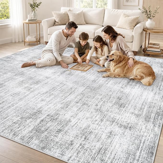 6x9 Area Rugs for Living Room Washable Rugs Neutral Abstract Large Rug Soft Modern Carpet Non-Slip Stain Resistant Low Pile Rug for Bedroom Dining Room Nursery Home Office Under Table Area Rug Grey