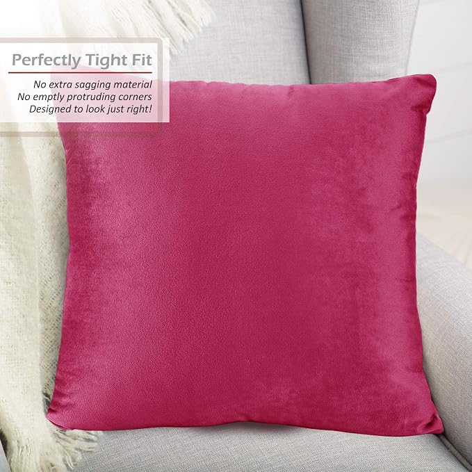 Nestl Throw Pillow Covers, Cozy Velvet Decorative Pillow Cases 24 x 24 Inches, Soft Solid Couch Pillow Covers for Sofa, Bed and Car, Set of 2 - Hot Pink