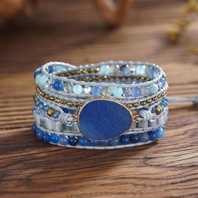 Plumiss Women Boho Handmade Natural Stone Crystal Leather Bead Wrap Bracelets Collection